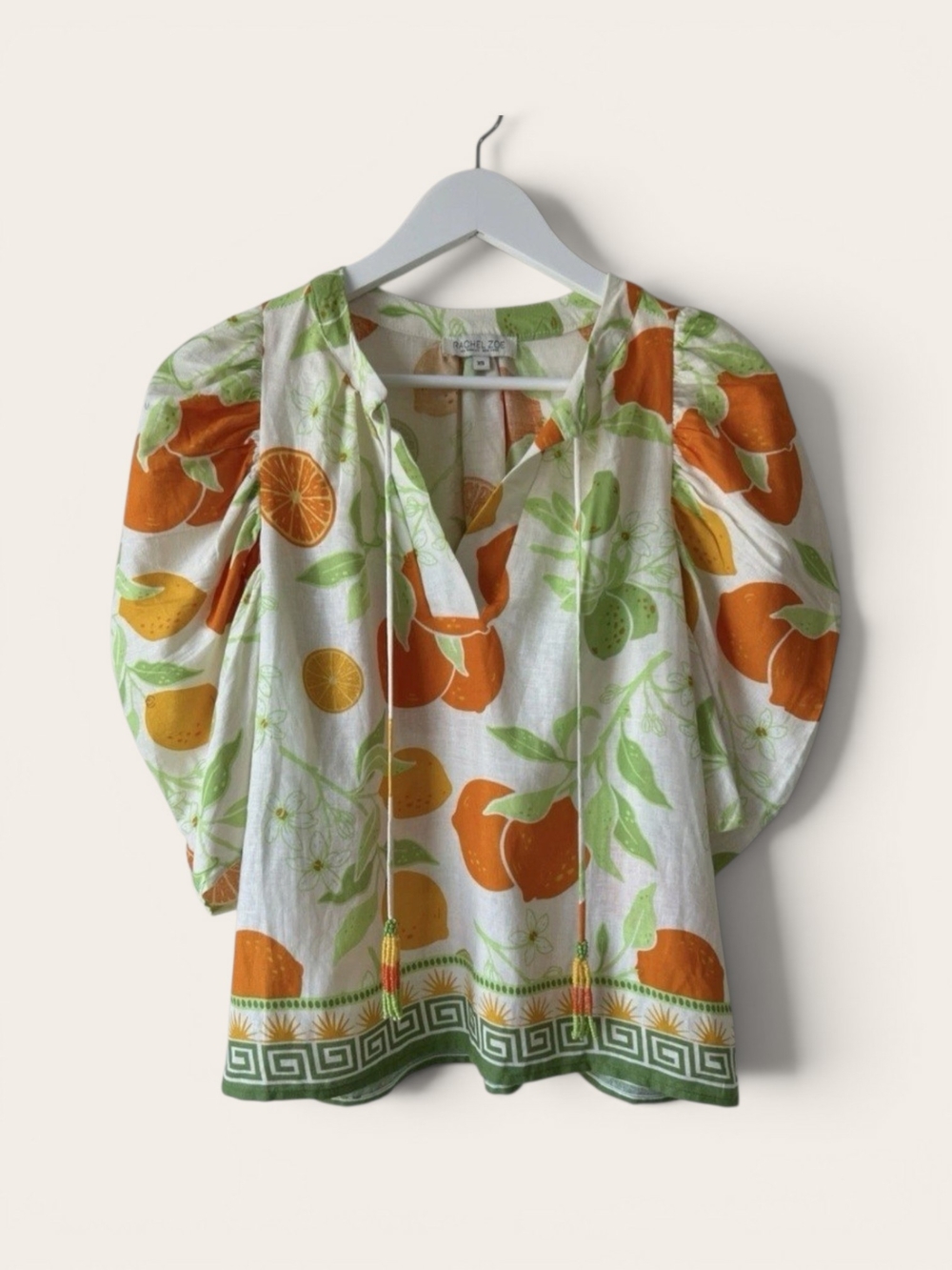 Rachel Zoe Citrus-Print Puff Sleeve Blouse | Size XL - NWT - Picture 2 of 6